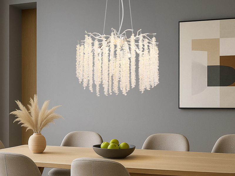 Moderner Kronleuchter LAVERNE Silber Chrom mit Glas Kristall Ø 50cm