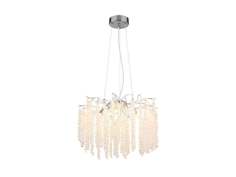 Moderner Kronleuchter LAVERNE Silber Chrom mit Glas Kristall Ø 50cm