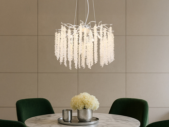 Moderner Kronleuchter LAVERNE Silber Chrom mit Glas Kristall Ø 50cm