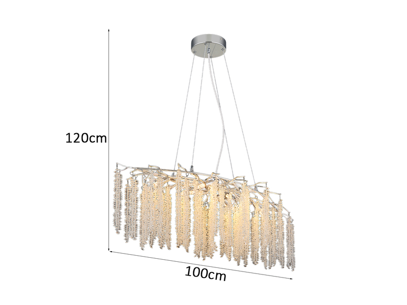 Moderner Kronleuchter LAVERNE Silber Chrom mit Glas Kristall, Breite 100cm