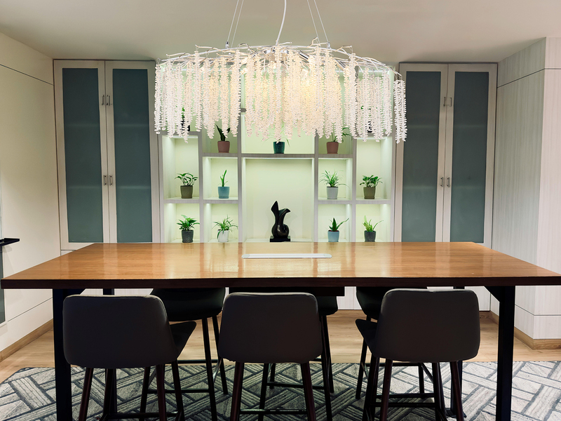 Moderner Kronleuchter LAVERNE Silber Chrom mit Glas Kristall, Breite 100cm