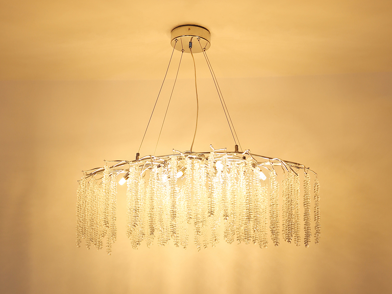 Moderner Kronleuchter LAVERNE Silber Chrom mit Glas Kristall, Breite 100cm