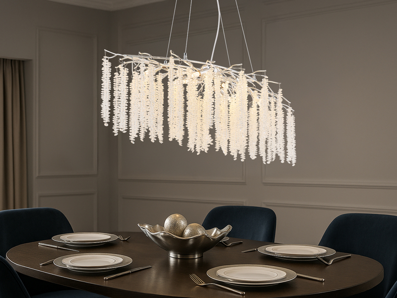 Moderner Kronleuchter LAVERNE Silber Chrom mit Glas Kristall, Breite 100cm