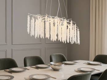 Moderner Kronleuchter LAVERNE Silber Chrom mit Glas Kristall, Breite 100cm