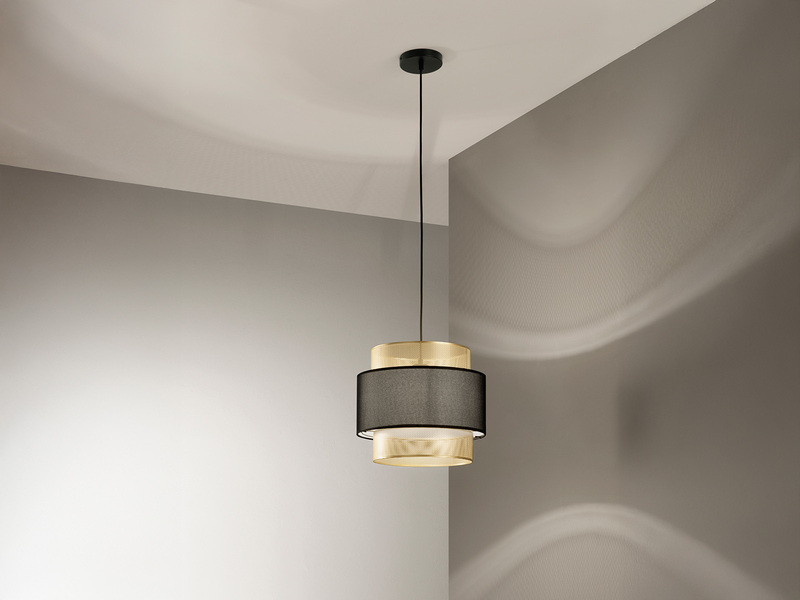 Pendelleuchte LOUNGE einflammig, Metall Gold mit Stoffblende Schwarz, Ø 35cm