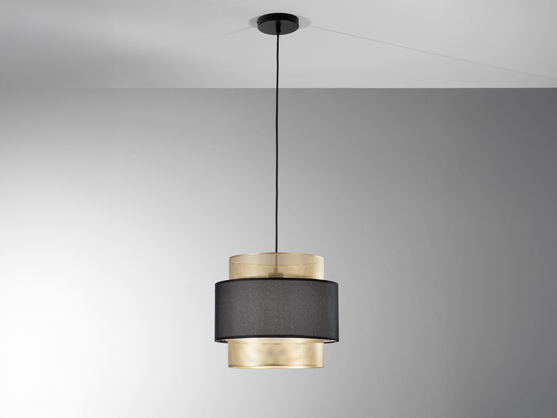 Pendelleuchte LOUNGE einflammig, Metall Gold mit Stoffblende Schwarz, Ø 35cm