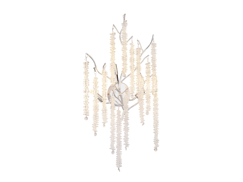 Ausgefallene Wandleuchte LAVERNE Silber Chrom mit Kristall, Höhe 60cm
