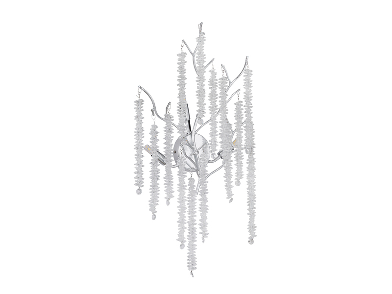 Ausgefallene Wandleuchte LAVERNE Silber Chrom mit Kristall, Höhe 60cm