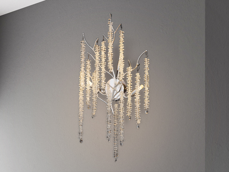 Ausgefallene Wandleuchte LAVERNE Silber Chrom mit Kristall, Höhe 60cm