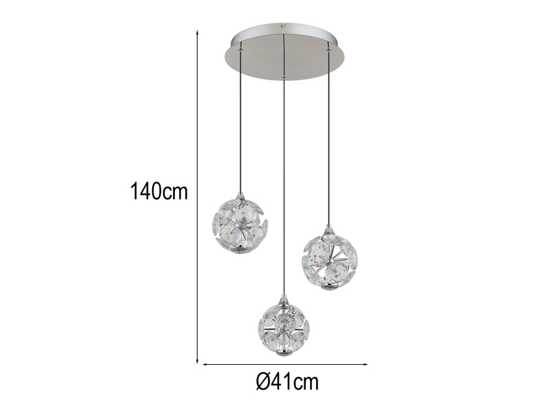 LED Pendelleuchte VIRINA 3-flammig Silber mit Kristall Glaskugeln, Ø 41cm