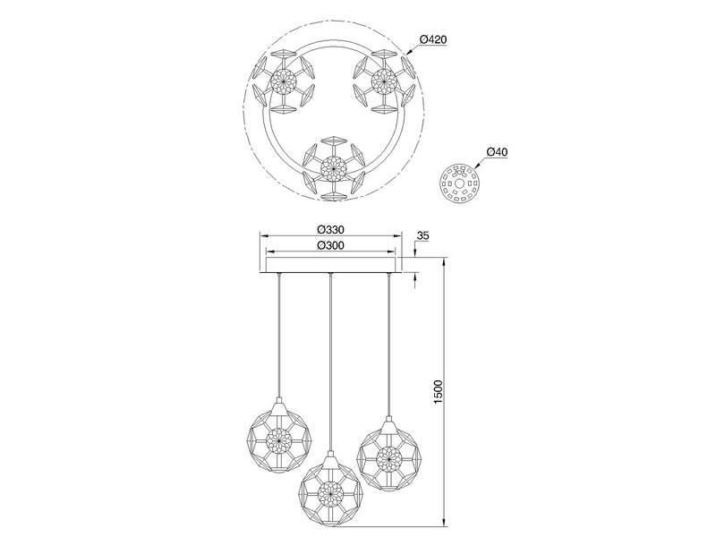 LED Pendelleuchte VIRINA 3-flammig Silber mit Kristall Glaskugeln, Ø 41cm