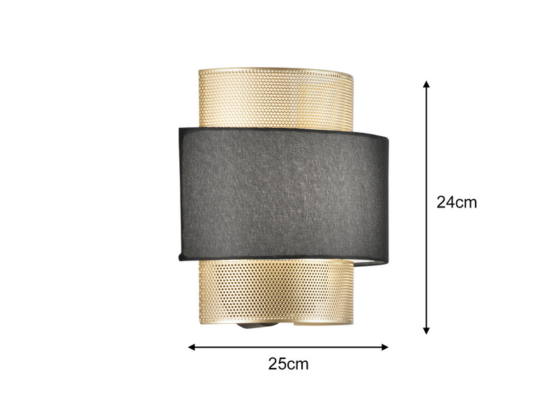 Wandleuchte LOUNGE Metall Gold mit Stoffblende Schwarz, Breite 25cm