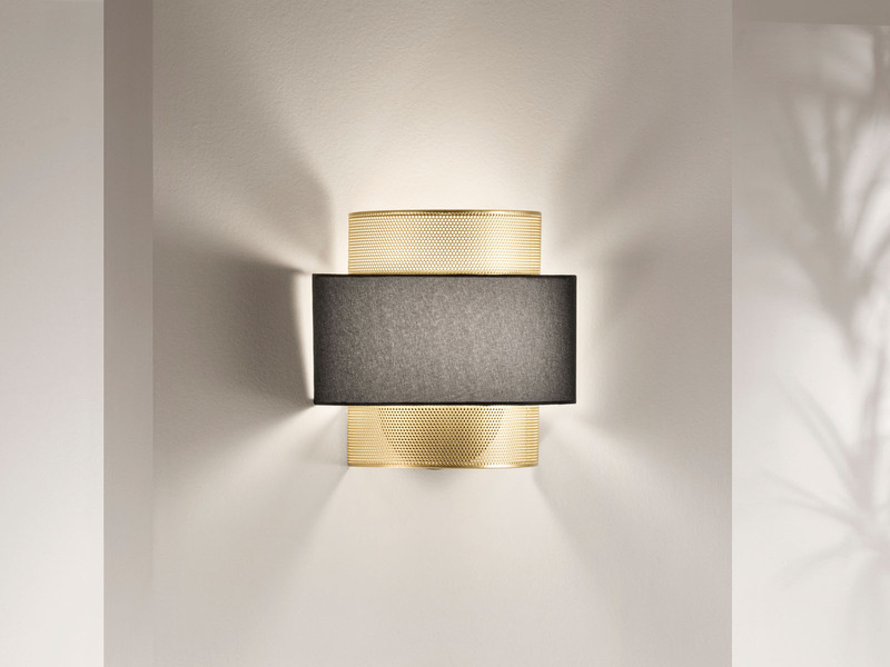 Wandleuchte LOUNGE Metall Gold mit Stoffblende Schwarz, Breite 25cm