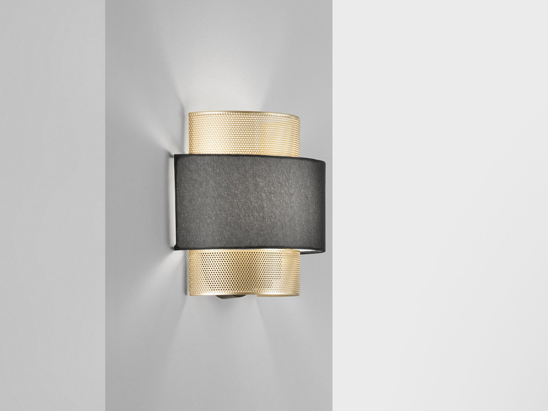 Wandleuchte LOUNGE Metall Gold mit Stoffblende Schwarz, Breite 25cm