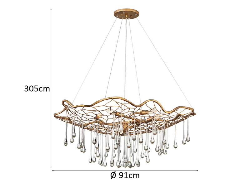 Ausgefallene Pendelleuchte LAGUNA Gold matt mit Glas Behang Ø 91cm