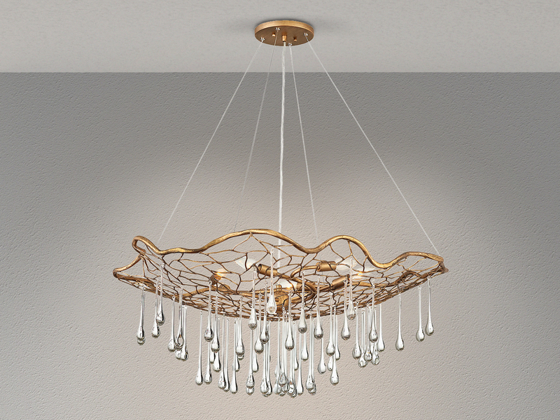 Ausgefallene Pendelleuchte LAGUNA Gold matt mit Glas Behang Ø 91cm