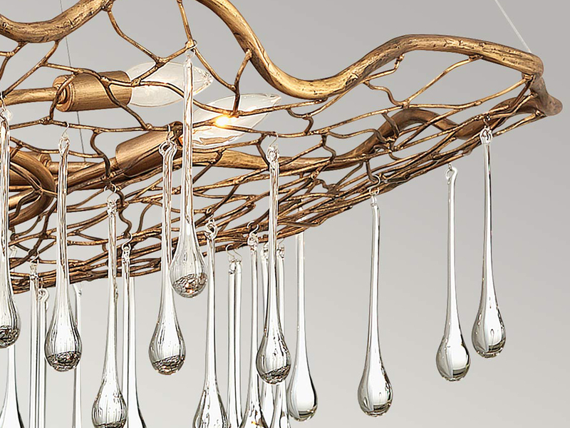 Ausgefallene Pendelleuchte LAGUNA Gold matt mit Glas Behang Ø 91cm