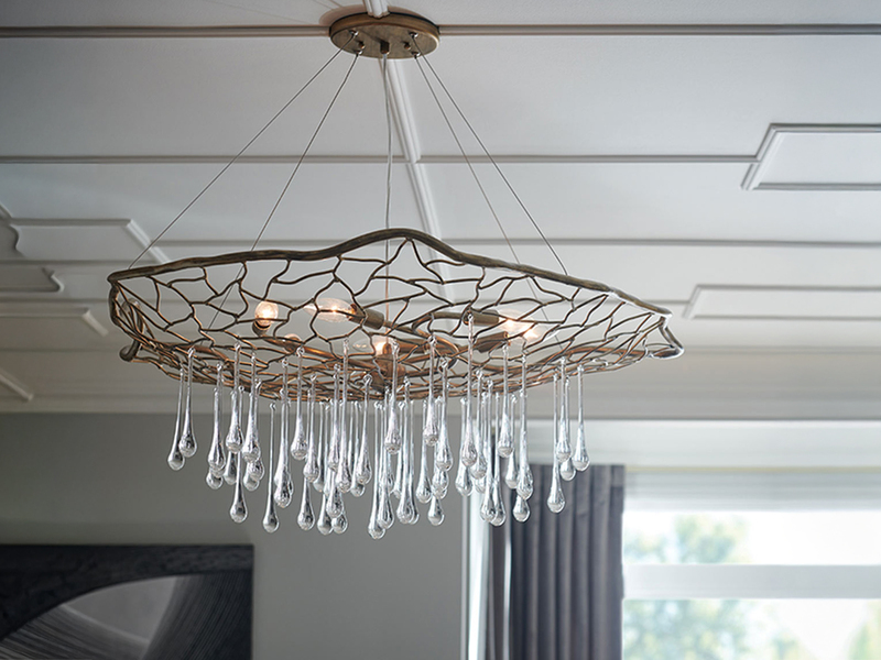 Ausgefallene Pendelleuchte LAGUNA Gold matt mit Glas Behang Ø 91cm