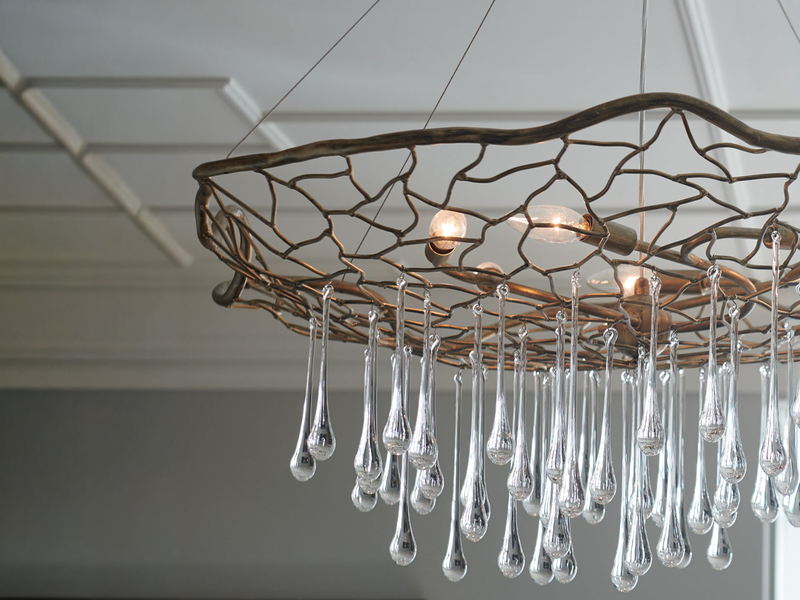 Ausgefallene Pendelleuchte LAGUNA Gold matt mit Glas Behang Ø 91cm