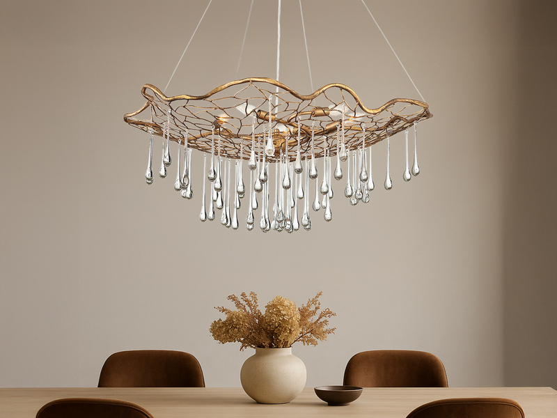 Ausgefallene Pendelleuchte LAGUNA Gold matt mit Glas Behang Ø 91cm