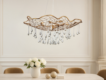 Ausgefallene Pendelleuchte LAGUNA Gold matt mit Glas Behang Ø 91cm