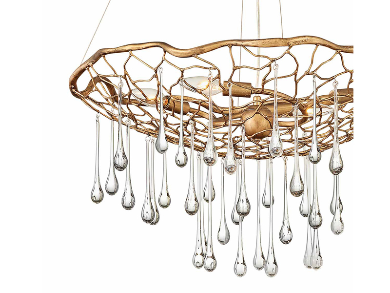 Ausgefallene Pendelleuchte LAGUNA Gold matt mit Glas Behang Ø 66cm