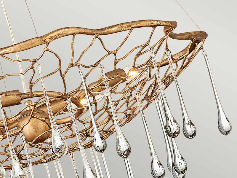 Ausgefallene Pendelleuchte LAGUNA Gold matt mit Glas Behang Ø 66cm