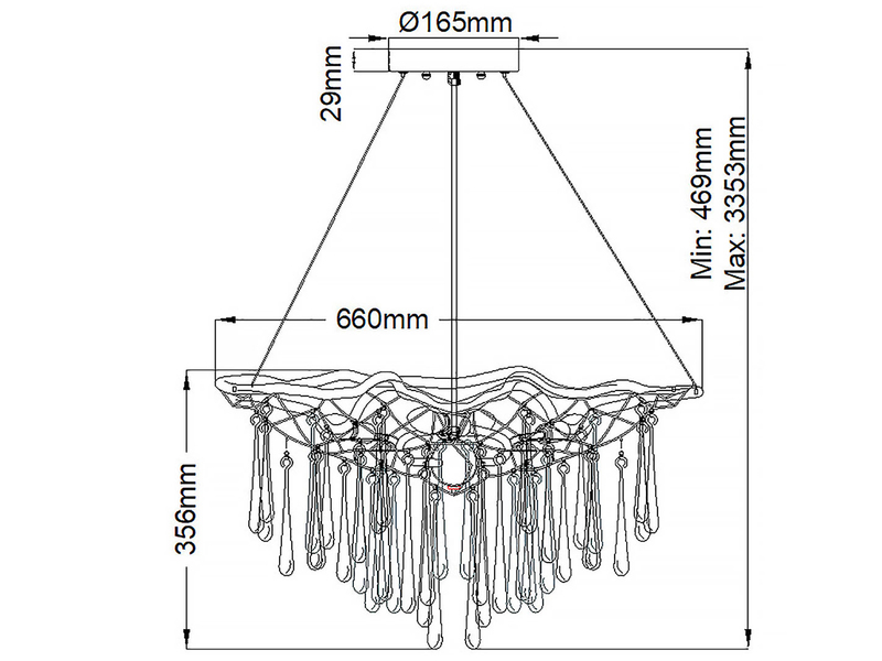 Ausgefallene Pendelleuchte LAGUNA Gold matt mit Glas Behang Ø 66cm