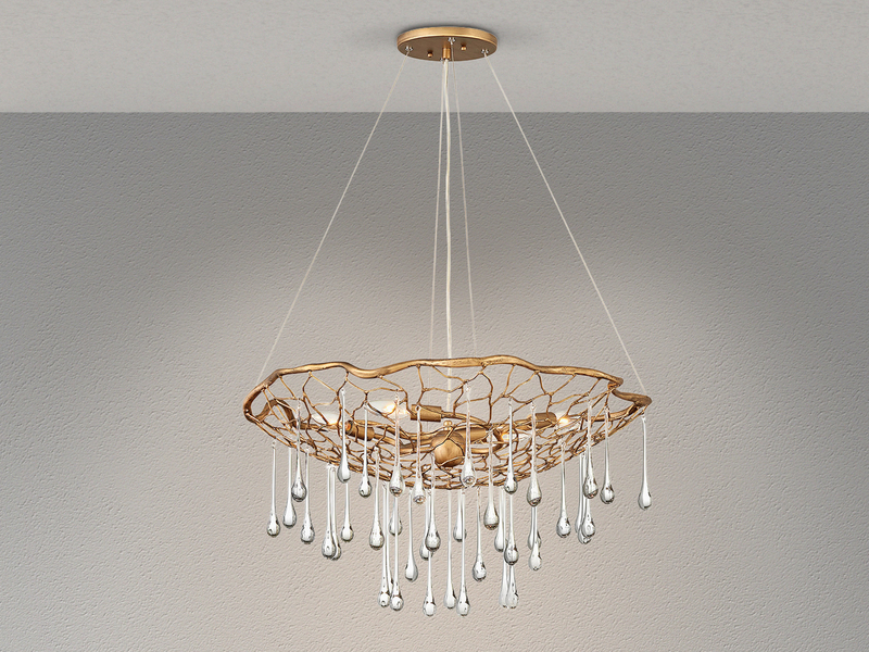 Ausgefallene Pendelleuchte LAGUNA Gold matt mit Glas Behang Ø 66cm