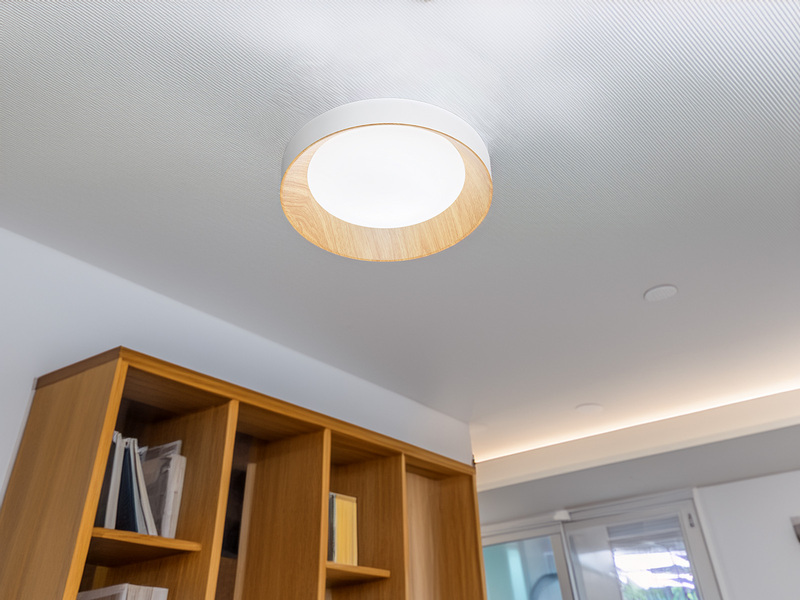 LED Deckenleuchte ARKA Weiß mit Holzoptik & 3 Lichtfarben, Ø 40cm