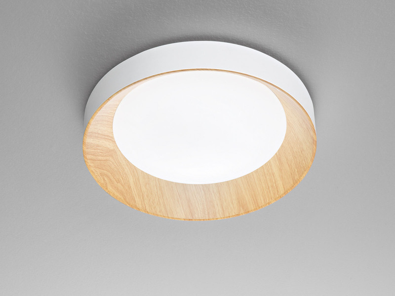LED Deckenleuchte ARKA Weiß mit Holzoptik & 3 Lichtfarben, Ø 40cm