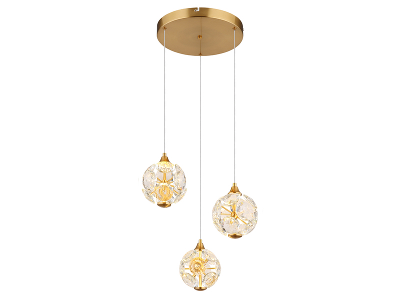 LED Pendelleuchte VIRINA 3-flammig Gold mit Kristall Glaskugeln, Ø 41cm