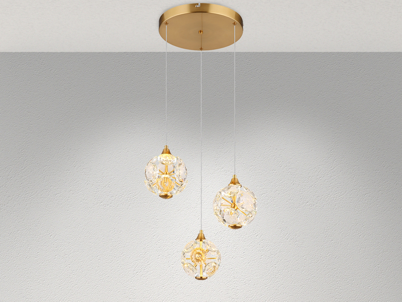 LED Pendelleuchte VIRINA 3-flammig Gold mit Kristall Glaskugeln, Ø 41cm