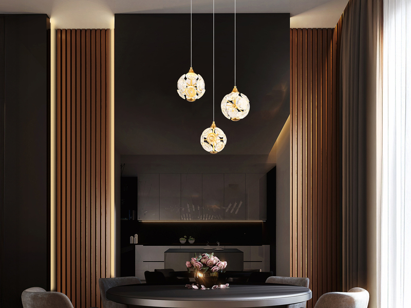LED Pendelleuchte VIRINA 3-flammig Gold mit Kristall Glaskugeln, Ø 41cm