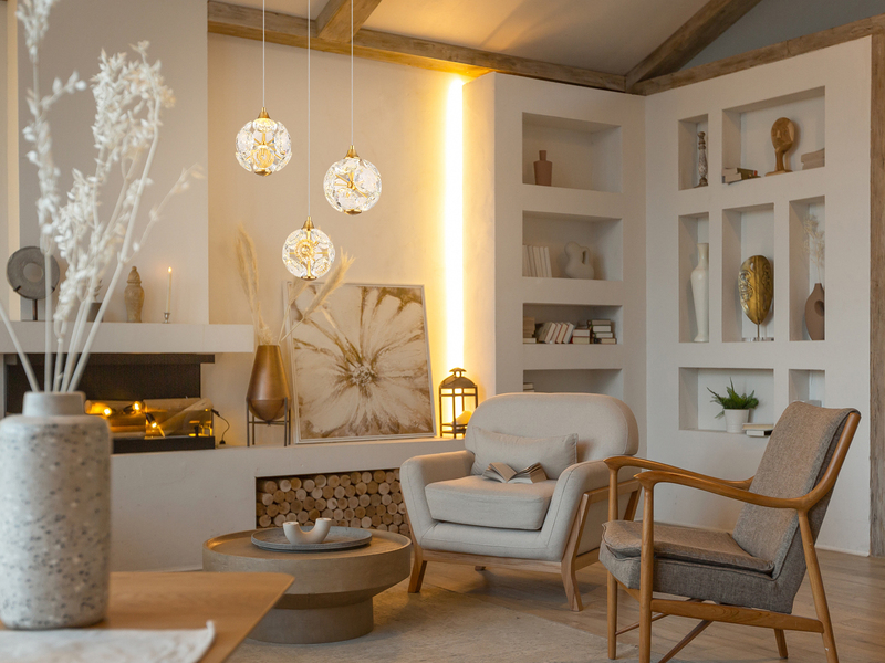 LED Pendelleuchte VIRINA 3-flammig Gold mit Kristall Glaskugeln, Ø 41cm