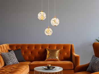 LED Pendelleuchte VIRINA 3-flammig Gold mit Kristall Glaskugeln, Ø 41cm