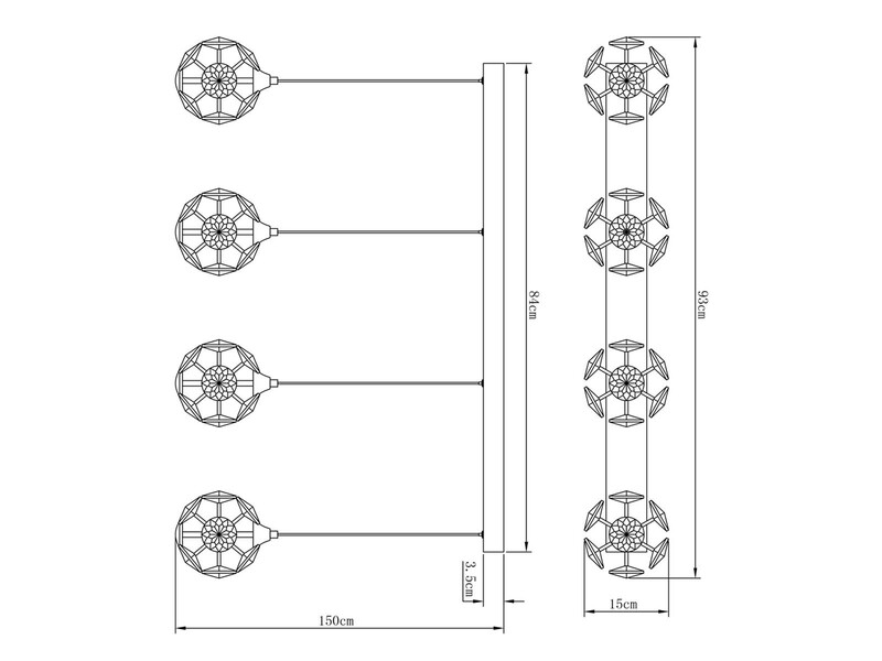 LED Pendelleuchte VIRINA 4-flammig Silber mit Kristall Glaskugeln, Breite 93cm