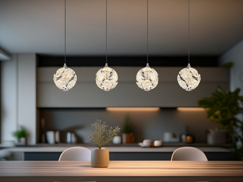 LED Pendelleuchte VIRINA 4-flammig Silber mit Kristall Glaskugeln, Breite 93cm