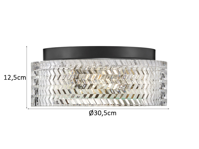 Retro Deckenleuchte ELLE Schwarz mit Chevron Glas Lampenschirm Ø 30,5cm