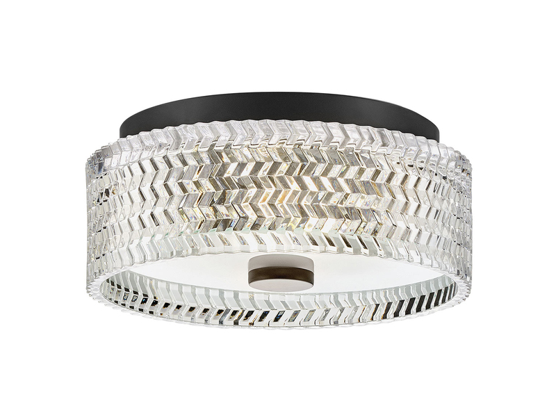 Retro Deckenleuchte ELLE Schwarz mit Chevron Glas Lampenschirm Ø 30,5cm