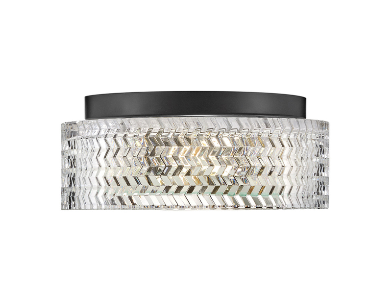 Retro Deckenleuchte ELLE Schwarz mit Chevron Glas Lampenschirm Ø 30,5cm