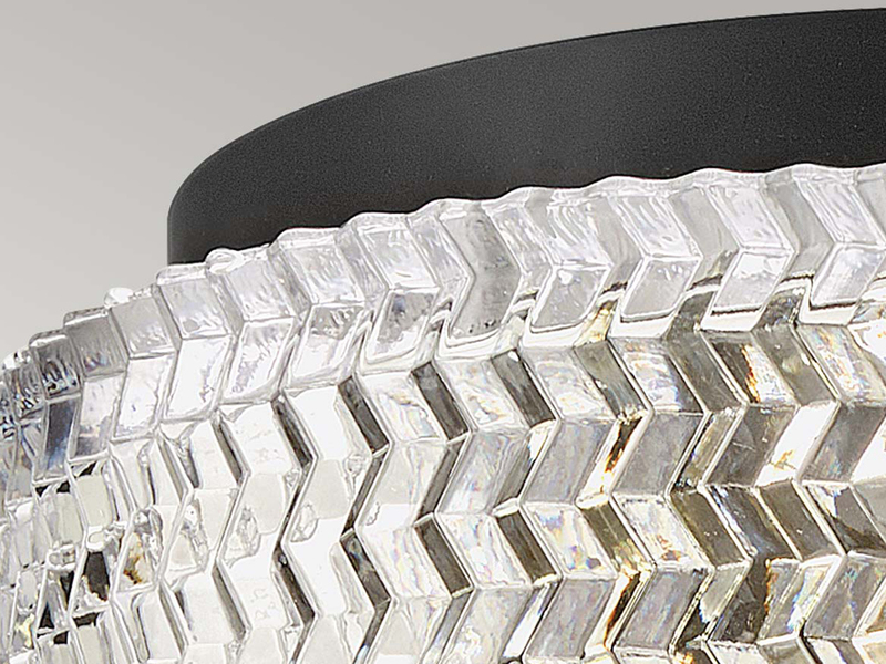 Retro Deckenleuchte ELLE Schwarz mit Chevron Glas Lampenschirm Ø 30,5cm