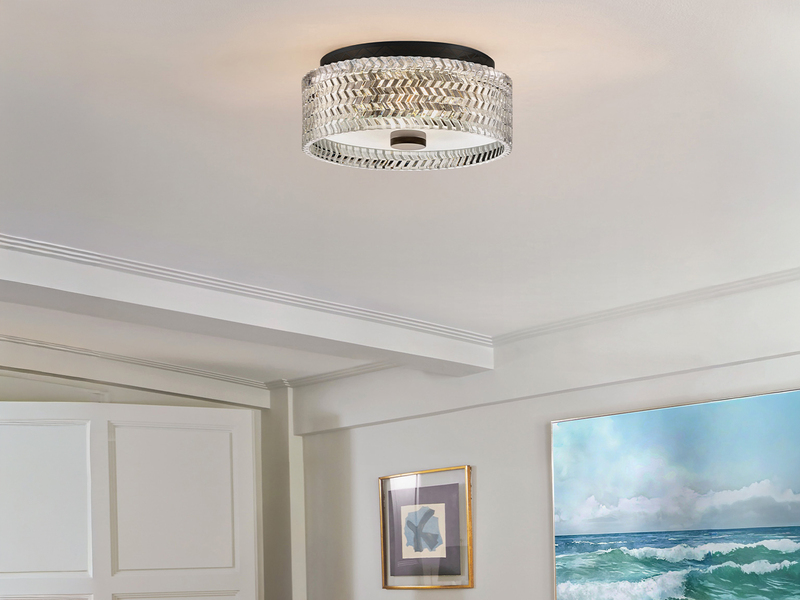 Retro Deckenleuchte ELLE Schwarz mit Chevron Glas Lampenschirm Ø 30,5cm