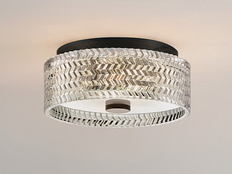 Retro Deckenleuchte ELLE Schwarz mit Chevron Glas Lampenschirm Ø 30,5cm