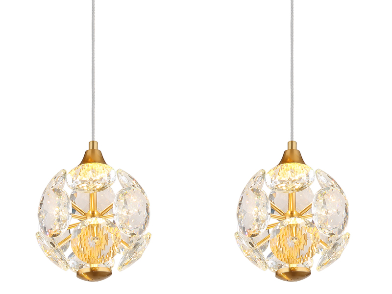 LED Pendelleuchte VIRINA 4-flammig Gold mit Kristall Glaskugeln, Breite 93cm