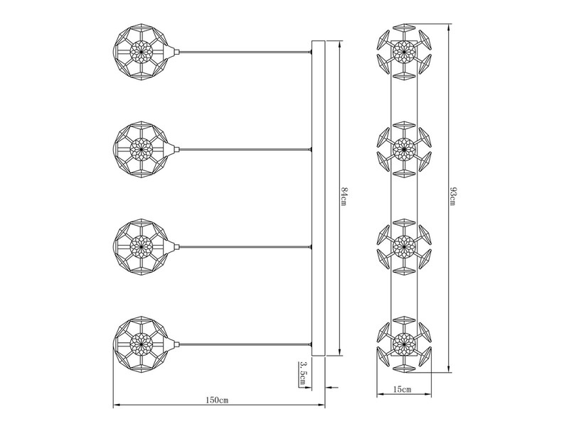 LED Pendelleuchte VIRINA 4-flammig Gold mit Kristall Glaskugeln, Breite 93cm