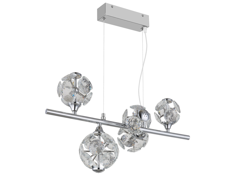 LED Pendelleuchte VIRINA 5-flammig Silber mit Kristall Glaskugeln, Breite 61cm