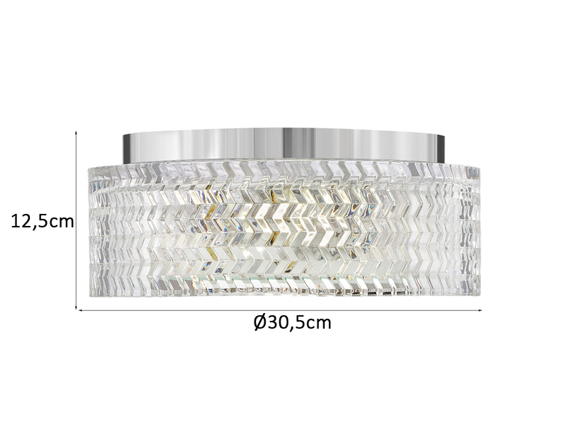 Retro Deckenleuchte ELLE Chrom mit Chevron Glas Lampenschirm Ø 30,5cm