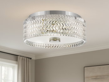 Retro Deckenleuchte ELLE Chrom mit Chevron Glas Lampenschirm Ø 30,5cm