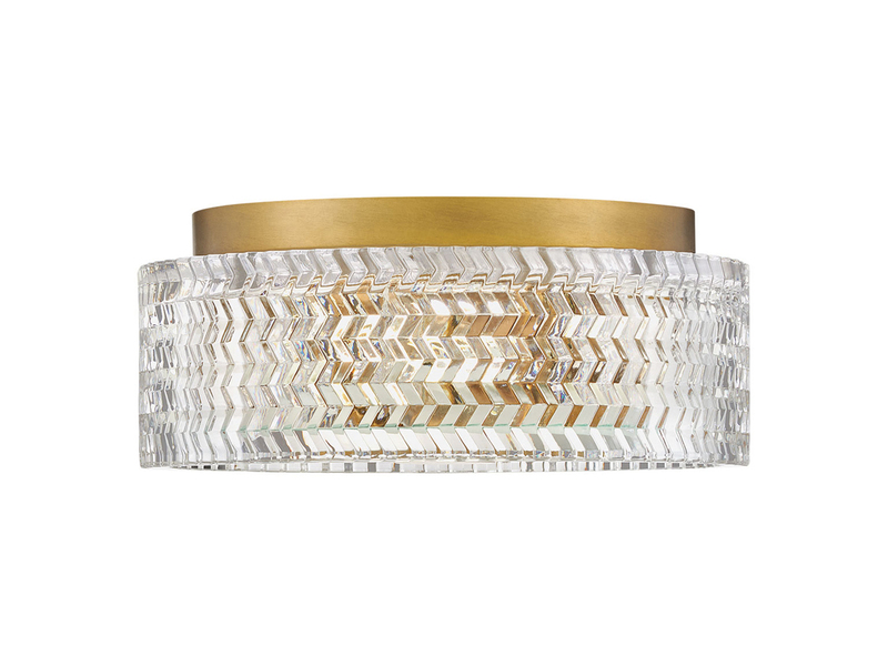 Retro Deckenleuchte ELLE Altmessing mit Chevron Glas Lampenschirm Ø 30,5cm